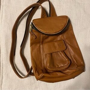 Frye Benchcrafted Genuine Leather Mini Backpack Sling Purse Light Brown Tan